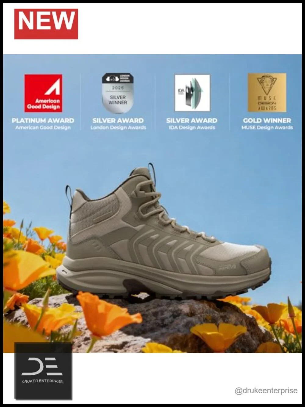 Waterproof Hiking Boots, Lightweight Low-Top, All-Terrain Traction, Lace-Up